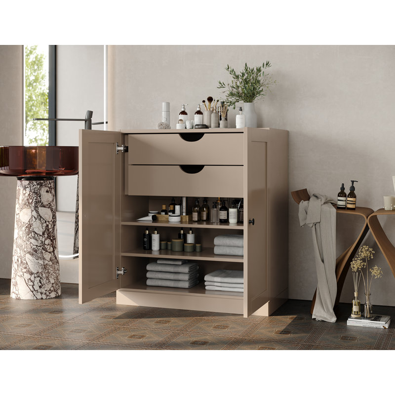 Armoire de rangement de salle de bain 32 po avec portes Shaker, 2 tiroirs et tablettes réglables Palace Imports, Beige