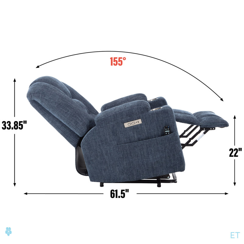 Power Lift Recliner Chair With Massage And Heat For Elderly, Overstuffed Wide Recliners, Heavy Duty Motion Mechanism With USB And Type C Ports, 2 Steel Cup Holders