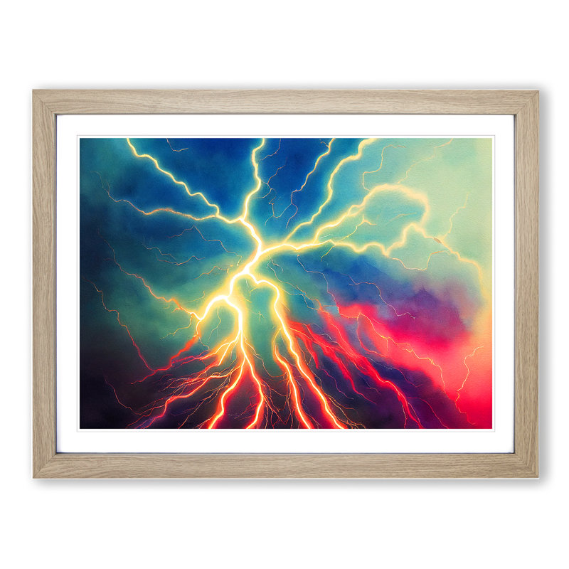 XH1022-2977X Effervescent Lightning Bolt - Single Picture Frame Print, 46cm H x 64cm W x 2cm D, Oak