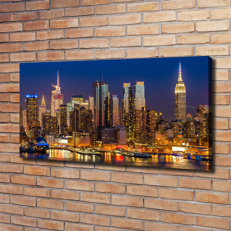 Manhattan By Night - Wrapped Canvas Print