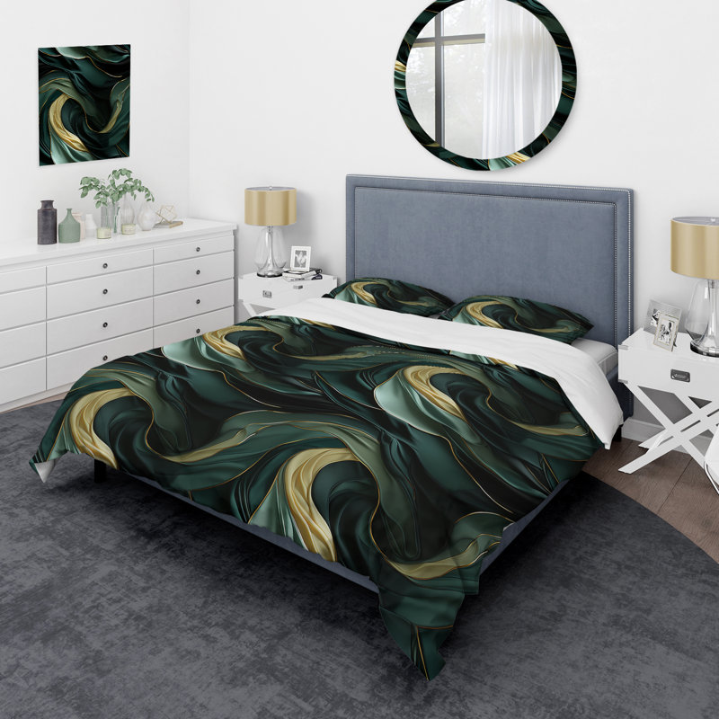 Rich Emerald And Gold Marble Pattern II - Ensemble de housse de couette en marbre