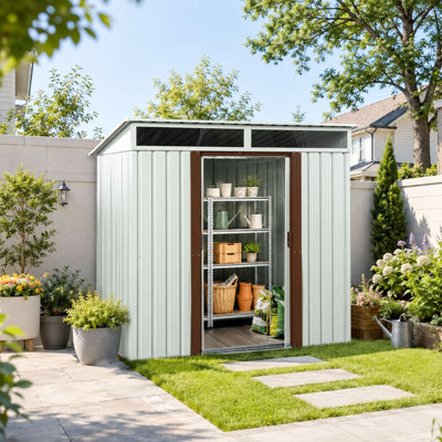 6x5 Metal Outdoor Storage Shed With Transparent Plate White
