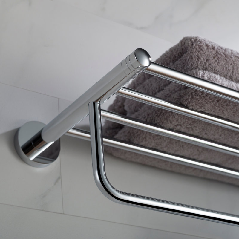 Elie Metal Accent Shelf with Towel Bar, Chrome