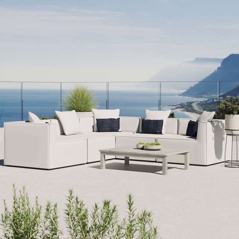 Canapé modulaire d'extérieur 5 pièces Modway Saybrook, Blanc