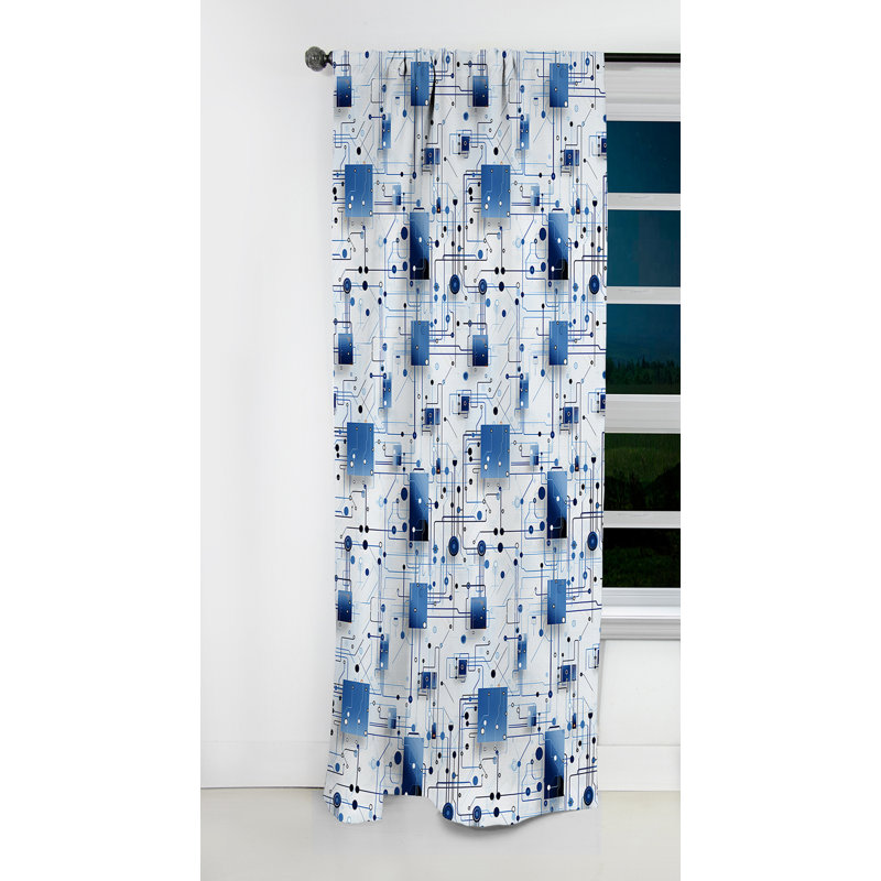 Motif géométrique industriel bleu matriciel - Rideau occultant géométrique abstrait - 1 panneau, L 52 po x L 63 po