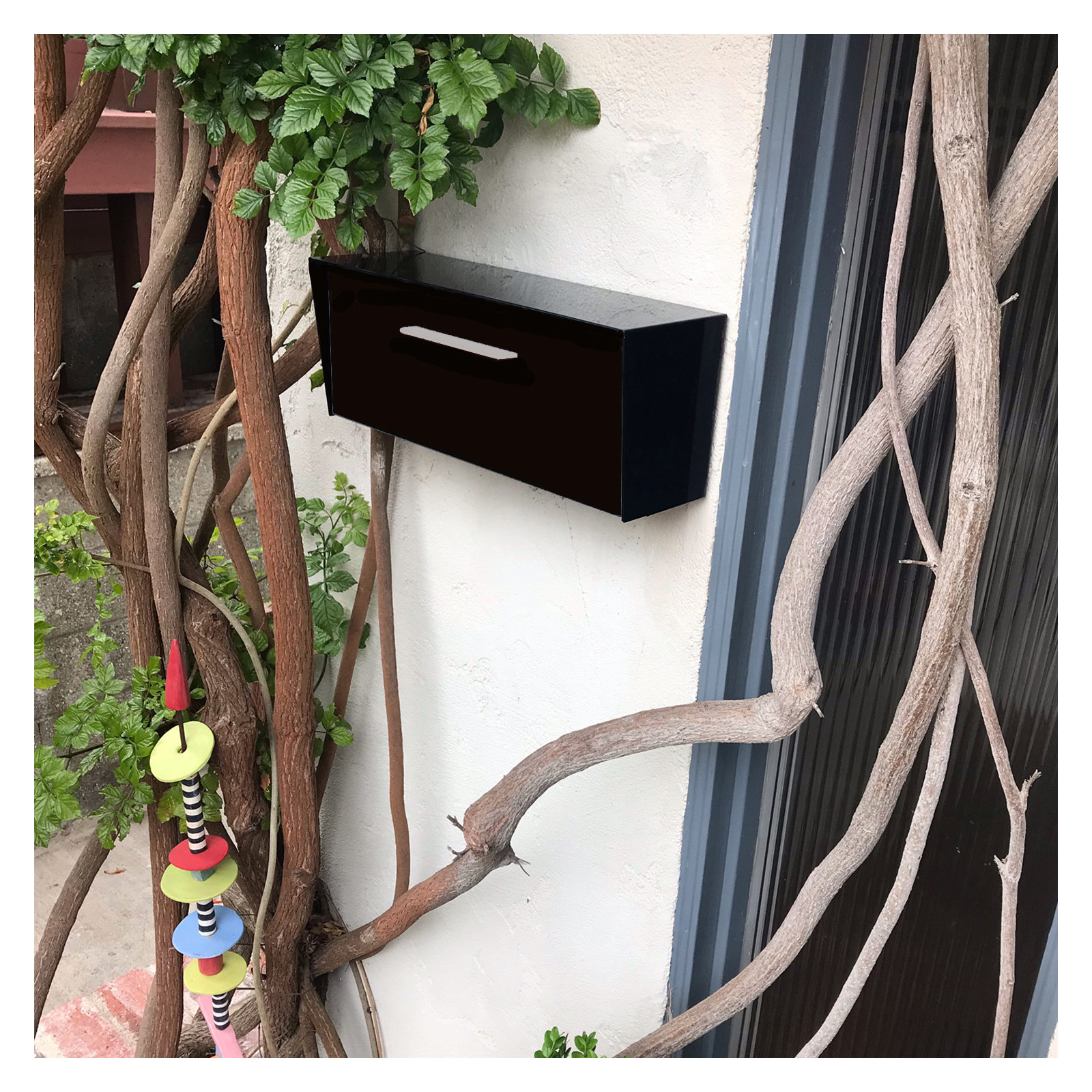 Mid-Century Modern ANGLED Wall Mounted Mailbox, Black