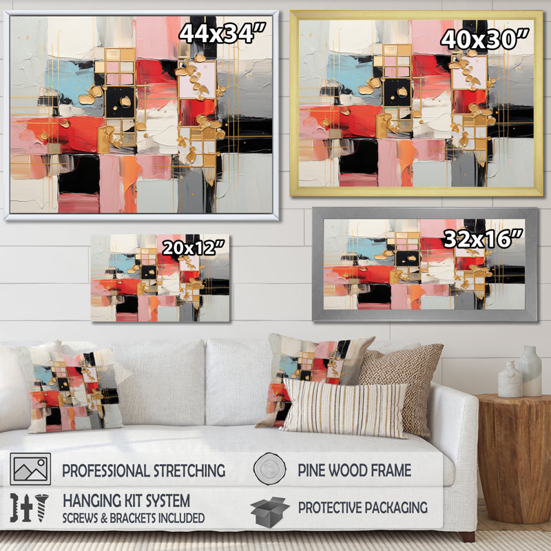 «Fashion Geometric Glam Collage», reproduction d'art sur toile moderne, Encadrement doré, H 12 po x l 20 po x P 1 po