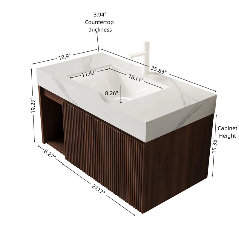 Meuble-lavabo 30 po, Walnut, L 36 po, Trou simple