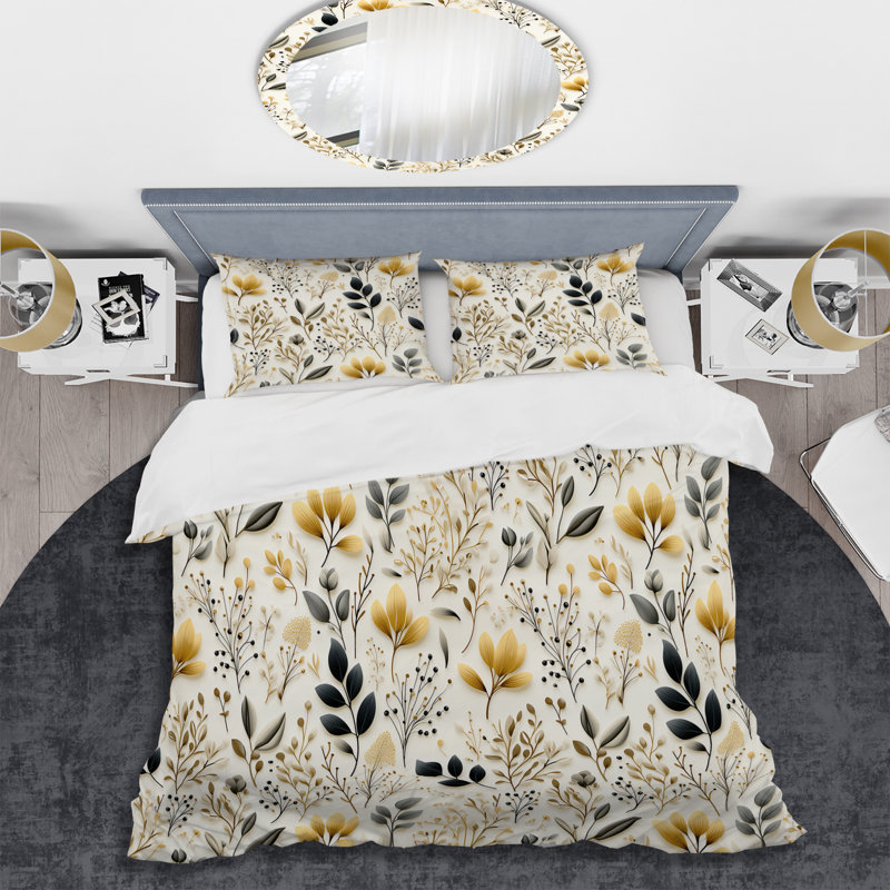 Literie zen à feuillage, Housse de couette pour grand lit et 2 taies décor