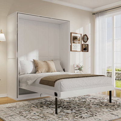 Rotating Queen Murphy Bed With Hidden Storage Racks, Space-Saving Multifunctional Wall Bed For Home Office & Small Rooms