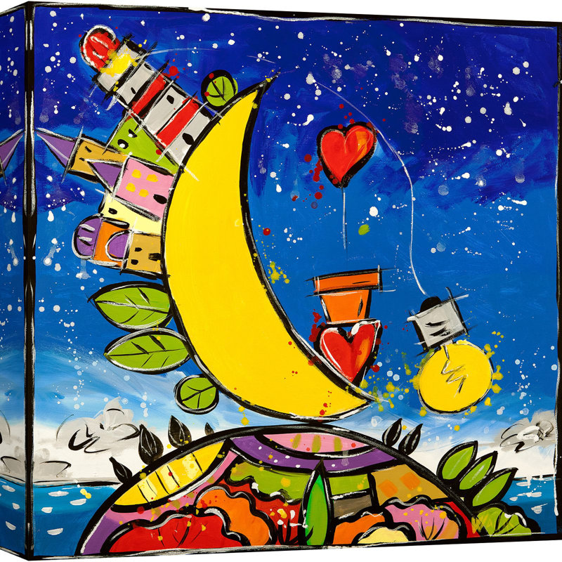 1WA6235 Colourful Art: Look At That Moon, Look At What To Love by Wallas - Wrapped Canvas Art Prints, 70cm H x 70cm W