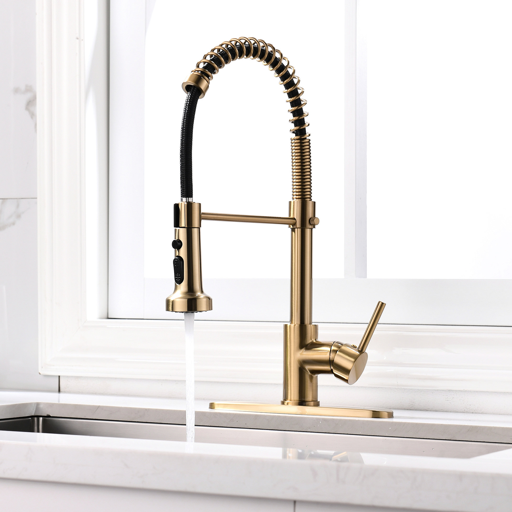 Latitude Run® Quality Brushed Gold Kitchen Faucet, Pull Down , Stable ...
