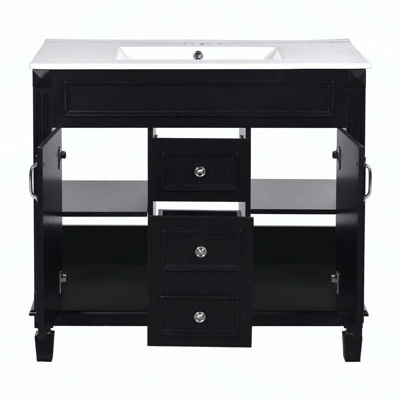 Meuble-lavabo moderne 36 po avec lavabo supérieur, Noir