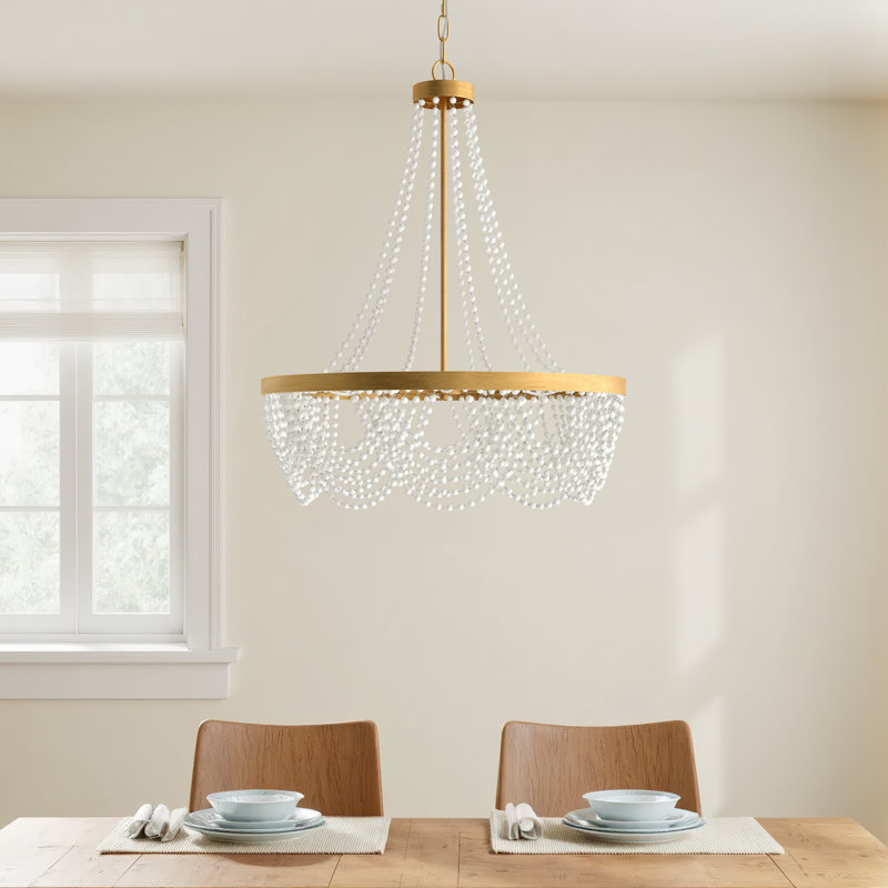 4 - Light Dimmable Empire Chandelier, White Glass Beads