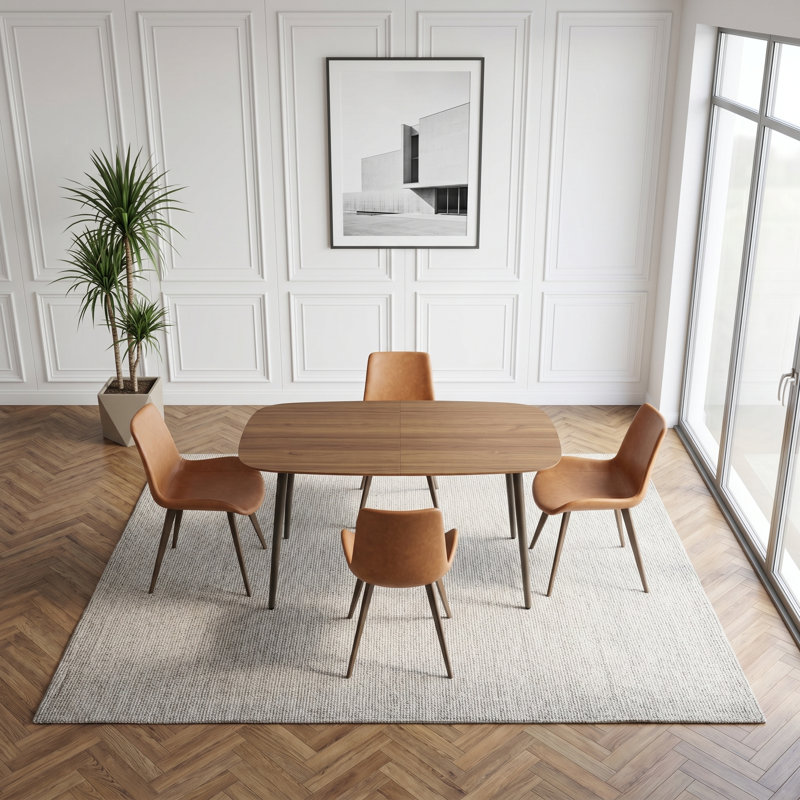 Table de salle à manger de 55 po avec 4 chaises rembourrées, Brun, Brun clair et noir