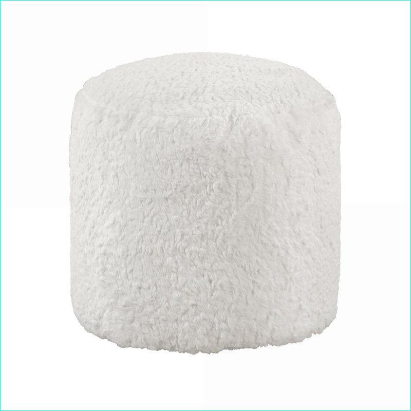 Ottoman Modern Off-White Faux Fur Footstool Non-Slip Pouf | Off-White | Fake Fur, White Faux Fur