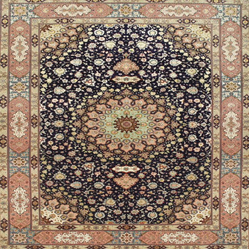Tapis traditionnel brun / bleu, Carré 7 pi