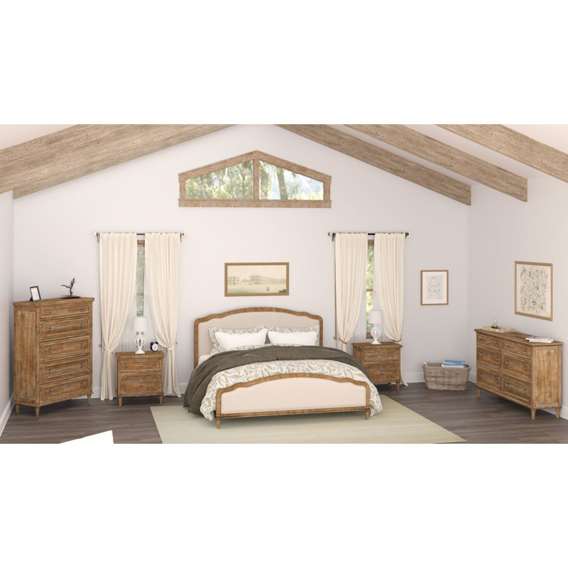 Posey Upholstered Standard Bedroom Set, 5 Pcs: Bed, 2 Nightstands, 2 Dressers, King