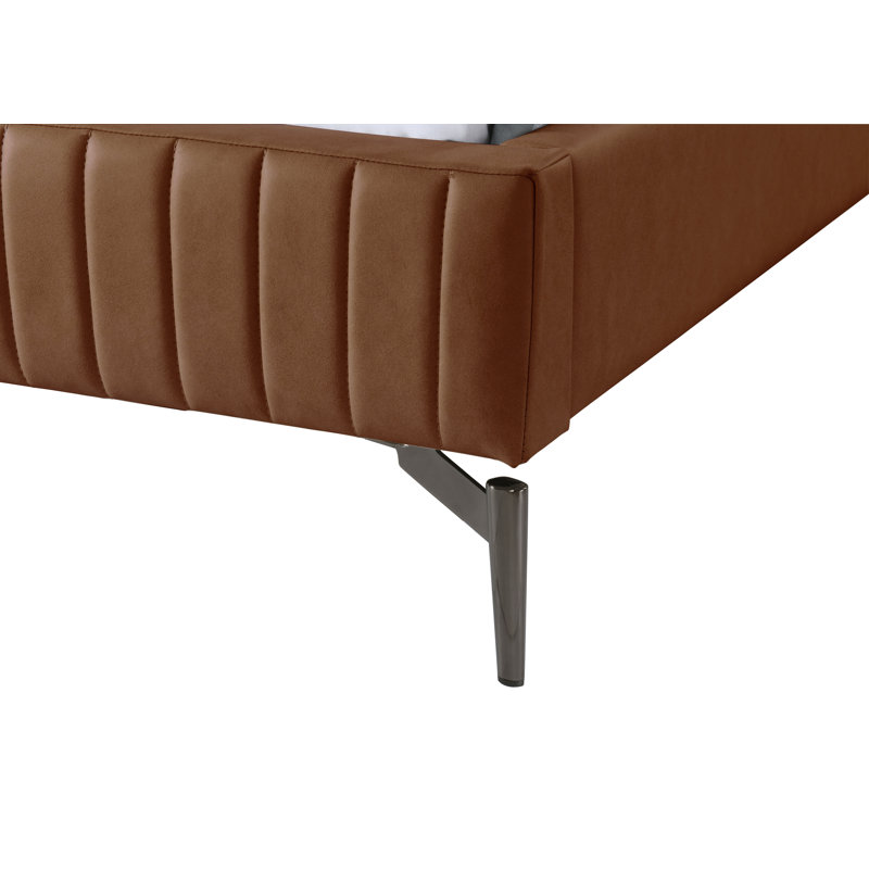 Gallo Upholstered Bed, Cognac Vegan Leather, Queen
