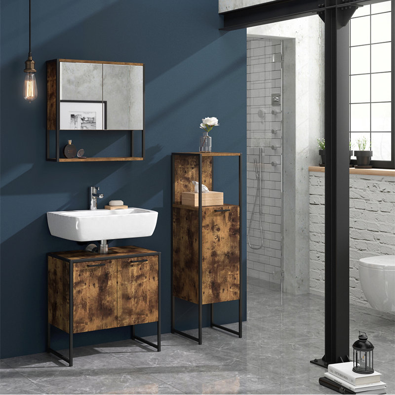 33Cm W x 120.4Cm H x 33Cm D Bathroom Cabinet, Antique Wood/Black