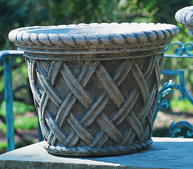 English Weave Handmade Planter, Alpine Stone, 10" H x 14" W x 14" D