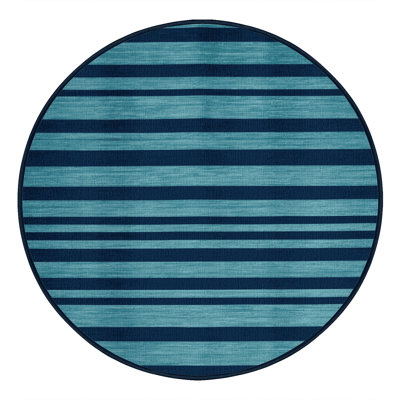 Machine Washable Horizontal Stripes Blue Area Rug