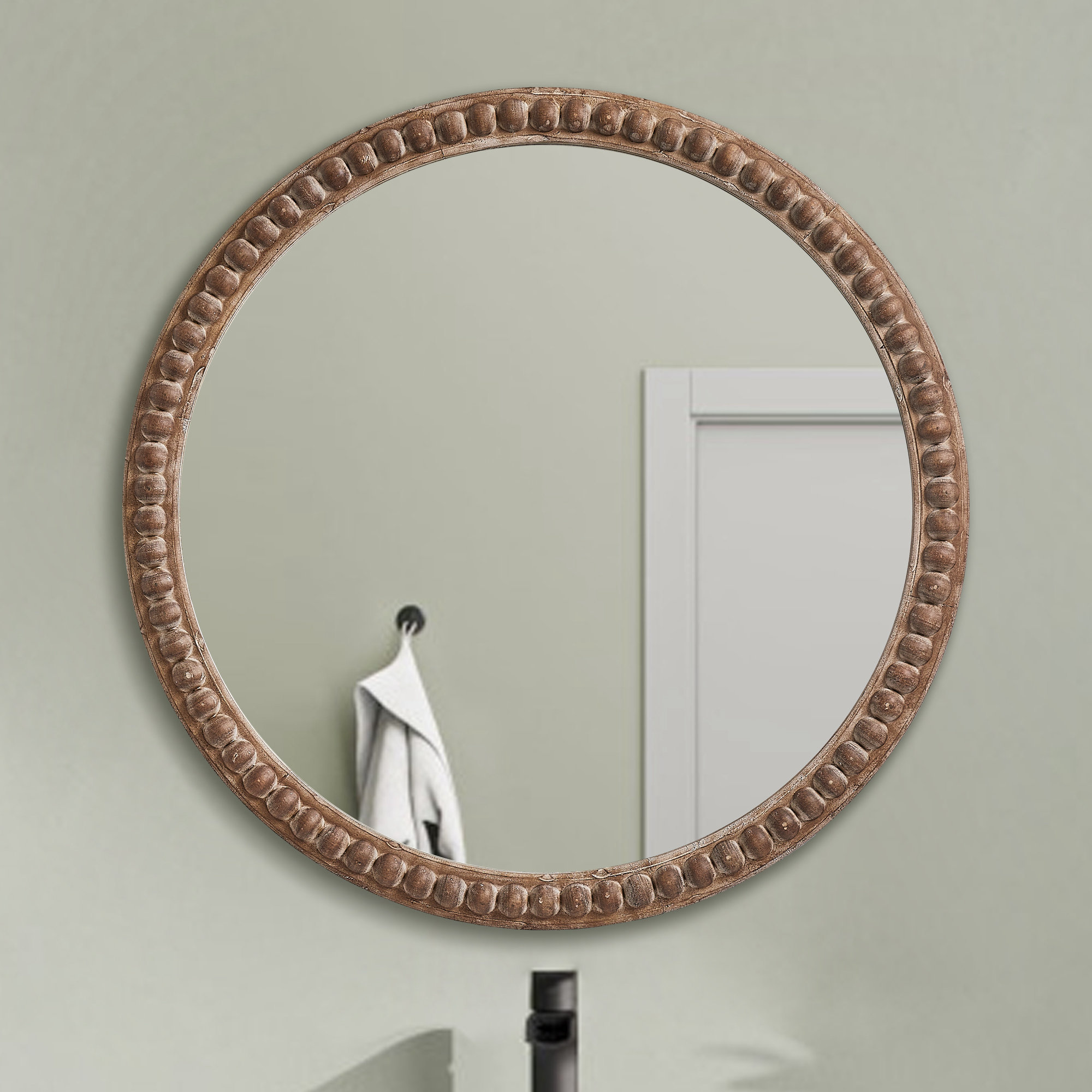 Langley Street Weatherspoon Round Wood Wall Mirror