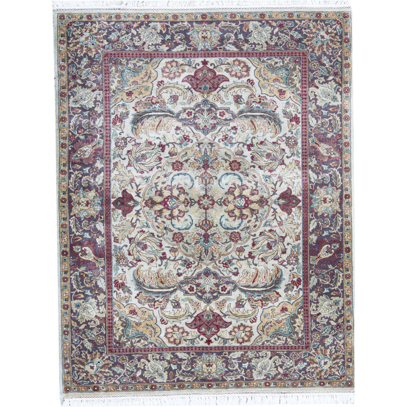 Tapis crème et brun noué à la main de haute qualité