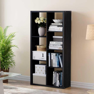 7 Compartment Double-Row Bookcases, Open Back Wooden Display Bookcase, Thickened Frame Easy Clean Storage Organizer for Living Room Bedroom Home Office