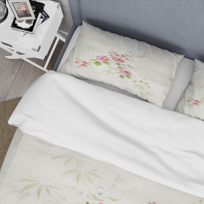 Dessin rétro de fleurs II - ensemble de housse de couette rétro - microfibre de polyester