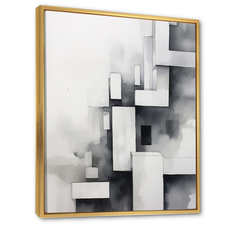 " Gray Abstract Zen IV ", 20" H x 12" W x 1" D, Gold Floater Framed