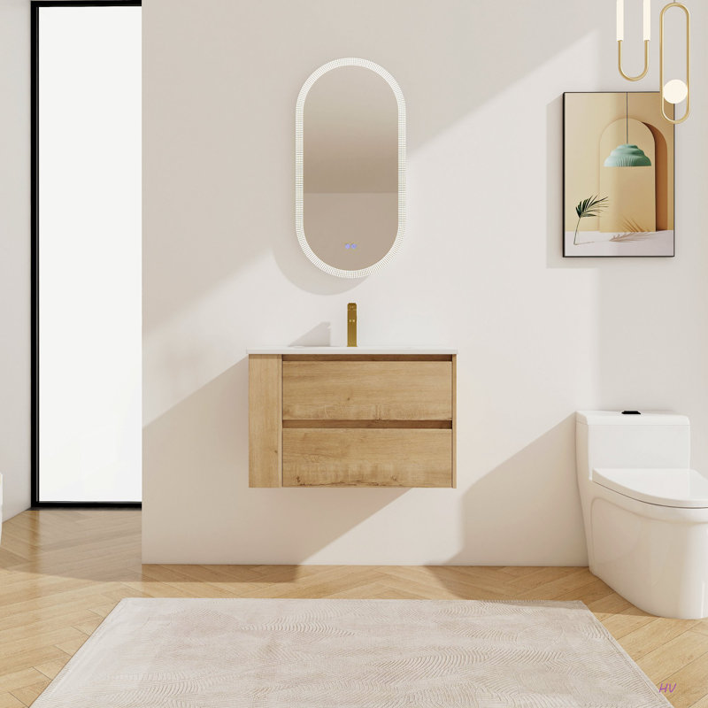 30" Wall Mounting Bathroom Vanity With Ceramic Sink, 2-Soft Close Drawer, 30"