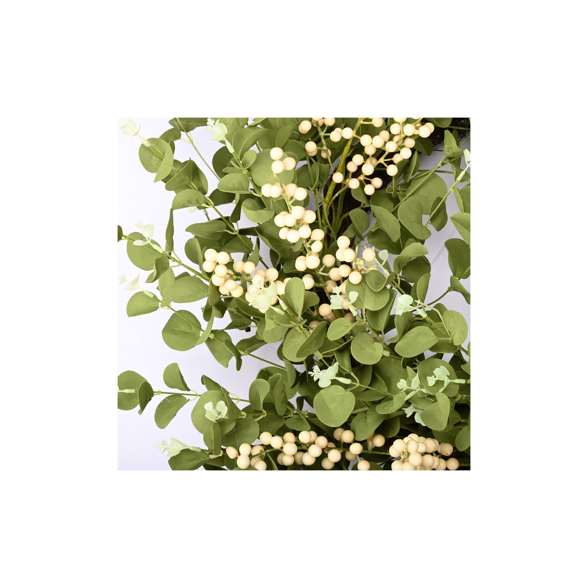 24" Handcrafted Faux Eucalyptus Berry Wreath for Front Door, White/Green