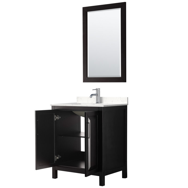 Daria 30'' Single Bathroom Vanity with Marble Top with Mirror, Dark Espresso, Polished Chrome