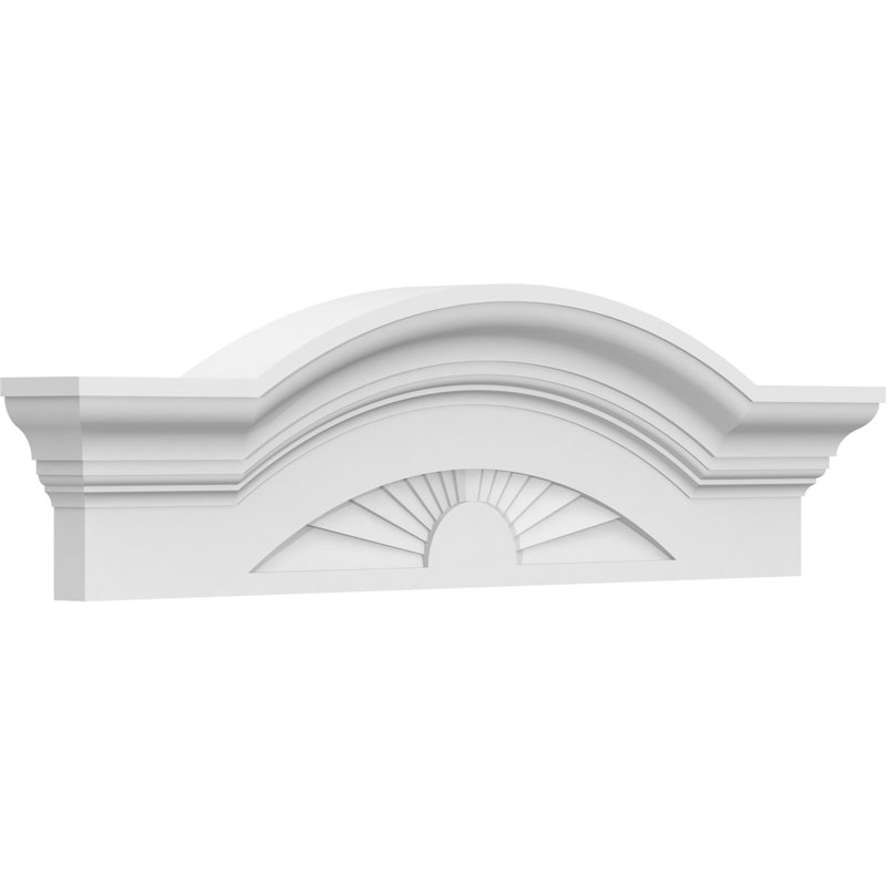 24"W x 7"H x 2-1/2"P Segment Arch W/ Flankers Sunburst Architectural Grade PVC Pediment, 7" H  x 24" W  x  2-1/2" D