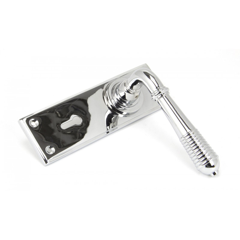 Reeded Lock Door Handle Kit, Polished Chrome