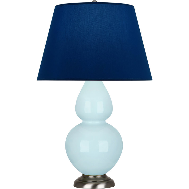 Lampe de table double gourde en céramique, Bleu marine/gris, Bleu bébé verni / argent antique, Argent argent
