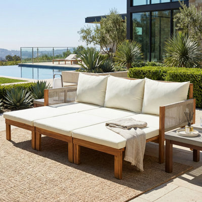 Outdoor Daybed Patio Sofa Bed 3 Seat Patio Sunbed Outdoor Sleeper Sofa Outdoor Couch For Patio, Backyard, Pool