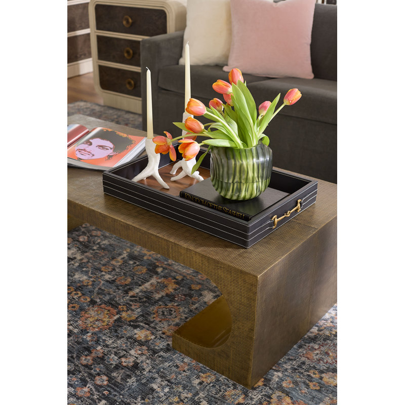 Buckley Leather / Faux Leather Decorative Tray, Black/Walnut