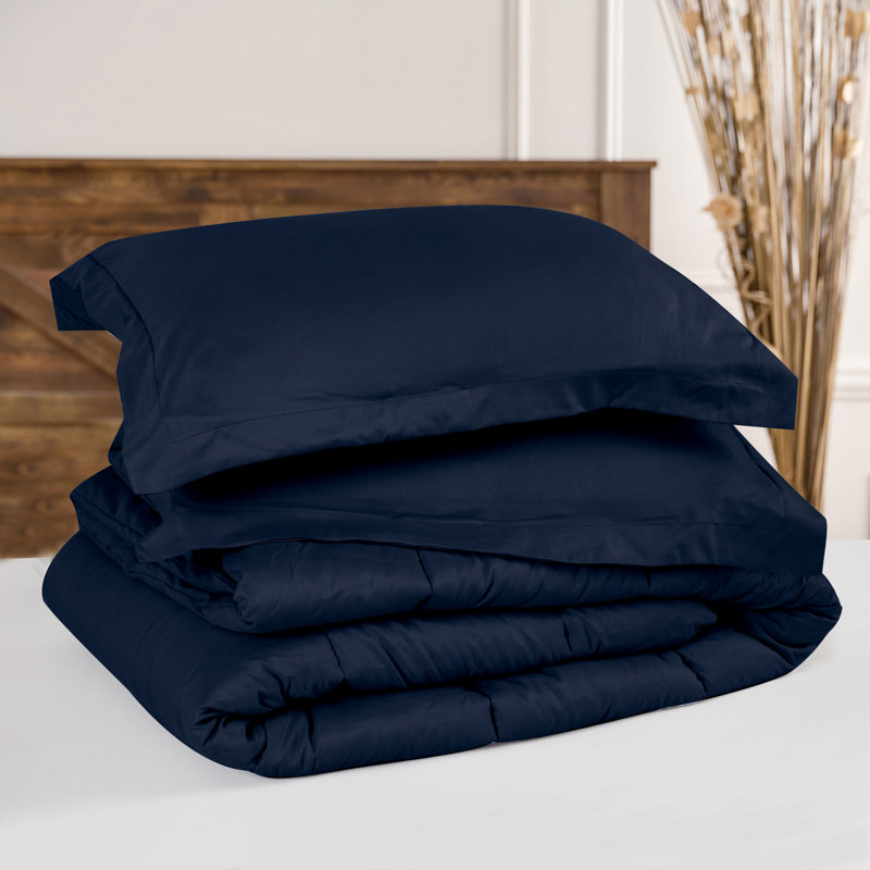 Ensemble d'édredon 3 pièces en microfibre bleu marine Chanasya, Édredon pour grand lit + 2 taies décoratives