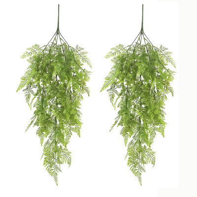 2pcs Artificial Hanging Fern Vine Fake Trailing Green Plants for Indoor Outdoor Wall Patio Balcony Decor
