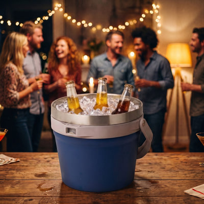 Winado 7.6 qt. Navy Portable Cooler Double Wall Insulated Ice Bucket with Scoop for Camping and Outdoor Parties