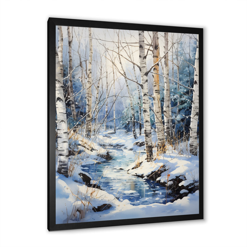 Vonny Birch Woods Winter Moonrise I - Tree Birch, art mural, Cadre simple noir, H 20 po x l 12 po x P 1 po