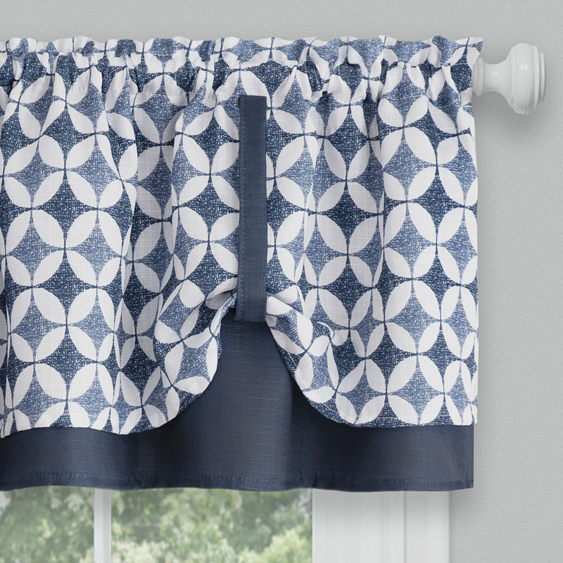 Mortensen Geometric Tailored Kitchen Curtain, Navy, 58" W x 36" L