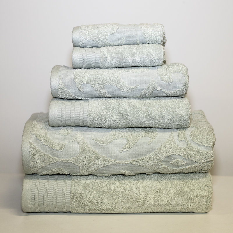 Modern Threads Jacquard 6-Piece, 2 Bath Towels, 2 Hand Towels, 2 Washcloths, Solid Ultra Soft 550GSM 100% Combed Cotton Towel Set