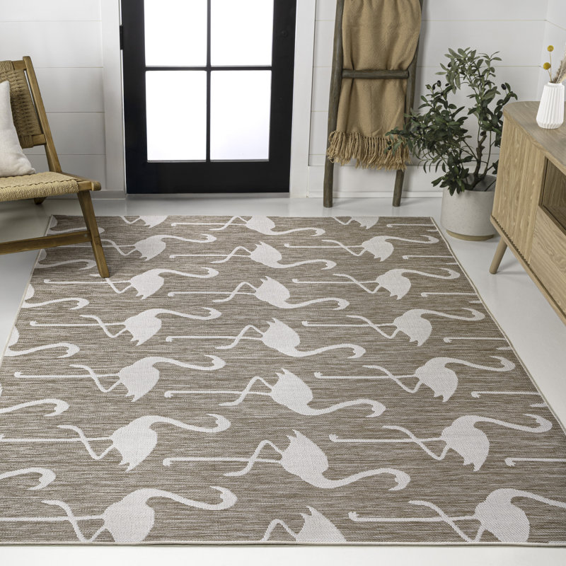 Tapis d'intérieur / extérieur beige / blanc deux tons Cindia, Rectangle 7 pi 10 po x 10 pi