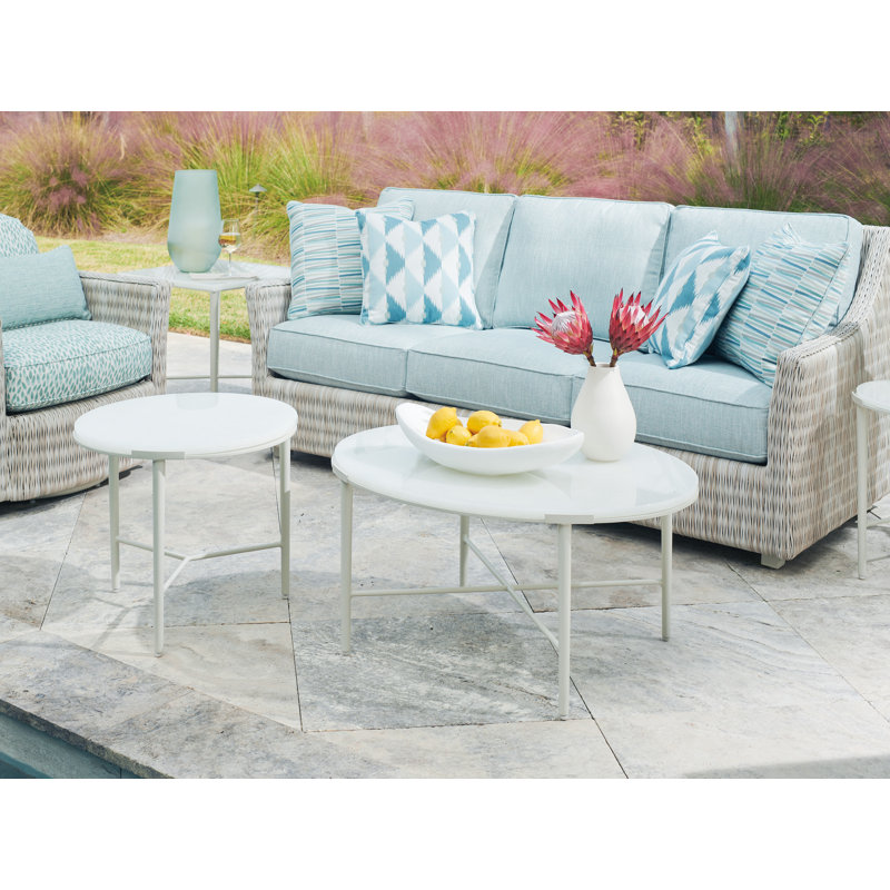 Seabrook Round White Aluminum & Wicker Outdoor Coffee Table