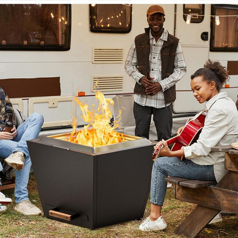 Smokeless Fire Pit, Wood Burning Fireplaces w/ Pull-Out Ash Pan, Portable Outdoor Firepits, 21.5'' H x 25'' W x 25'' D, Black
