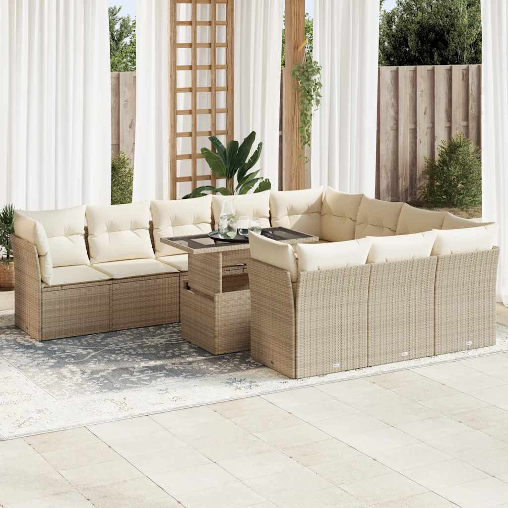 Vidaxl 11-Tlg. Garten-Sofagarnitur Mit Kissen Beige Poly Rattan