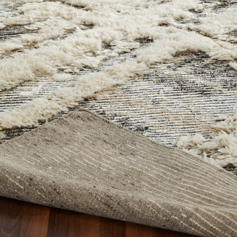 Zumwalt Hand Knotted Wool Abstract Area Rug in Ivory, Rectangle 7'9" x 9'9"
